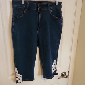 BloomChic Dark Blue Cropped Jeans with White Floral Accents